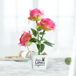 أواني المزارعون وضعت Bunga Tanaman Pot Tidak Berbau DIY Simulasi Plastik Bunga Mawar Untuk Dalam Ruangan