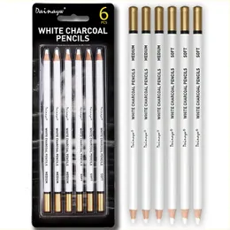 Ручки рисования Dainayw белые угольные карандаши набор 6 ПК с гладким мягким средним рисованием карандаша для выделения предметов искусства 230807