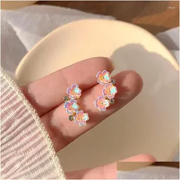 Stud Earrings 14K Real Gold Plated Flowers For Women Girl Zircon Jewelry S925 Sier Needle S Party Gift Drop Delivery Dhgarden Dhm8H