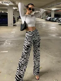 Kvinnor s byxor s wannathis zebra tryck breda benbyxor sexig hög midja hösten kvinnor mode casual kvinnlig streetwear 230808