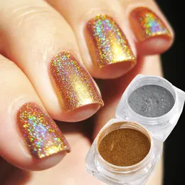 Paznokcie Glitter Holograficzne lustro w proszku błyszcząca aurora laserowy metalowy wcieranie kurzu chromowanego złotego srebrnego pigmentu DIY GLLSH 230808