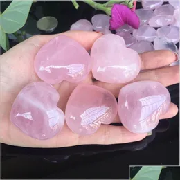 Arts And Crafts Valentines Day Natural Rose Quartz Heart Shaped Pink Crystal Carved Palm Love Healing Gemstone Lover Gife Stone Gems Dhh8D