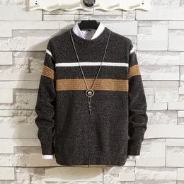 Мужские свитера осень и зимняя классическая полоса контрастная цветовая пуловер. Случайный круглый круглый рукав теплый свитер с длинным рукавом