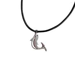 Pendant Necklaces Vintage Stainless Steel Dolphin Necklace 22 Inch Wax Rope Chain Sweater Ocean Beach Accessories Neck Decoration