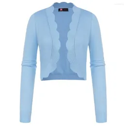 Maglieria da donna KK Cardigan con abbottonatura smerlata da donna Manica lunga Maglione corto davanti aperto Bottone casual Coprispalle per abiti Top A30