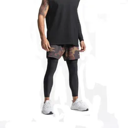 メンズショーツメンズ2 in 1レギンスフィットネスプラスサイズの夏のジムバスケットボールスポーツトレーニングナイロンジョガーオスダブルレイヤーショートパンツ