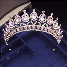 Düğün Saç Takıları Muhteşem Pembe Kristal Kafa Bantları Kraliçe Tiaras ve Taçlar Gelin Saç Bandı Kızlar Balo Partisi Düğün Saç Takı Aksesuarları 230808