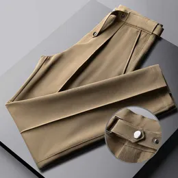 Calça de escritório de cor sólida vestido calça erkek pantolon em linha reta confortável calças masculinas cavalheiro calça de luxo britânico coreano