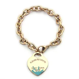Bracelets coeur de pêche pour femmes, chaîne de bijoux de styliste, Bracelet goutte à goutte d'huile, marque complète comme cadeau de mariage et de noël