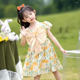 소녀 드레스 여름 1-9Y 어린이 소녀 캐주얼 유아용 아기 옷 멍청한 스타일 귀여운 활 인쇄 꽃 공주 드레스