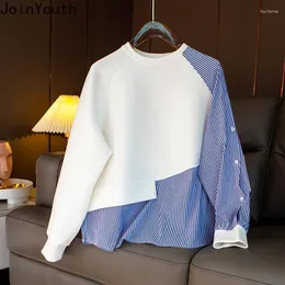 Kadın Hoodies Sokak Giyim Mizaç Kazak o Boyun Patchwork Pullover Moda Kadınlar Sonbahar Düzensiz Çizgili Gevşek Külük Üstleri