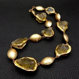 Choker Chokers Y.inging Natural Lemon Quartz Rough Raw Necklace Gold Plated Brushed Bead Yellow Gemstone Semi Precious Women JewelryChokers