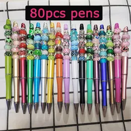 Bollpoint pennor 80 st Bead Pen Beadable DIY PEADS STUDENT STORTERY Present School Office Supplies Teacher 230807