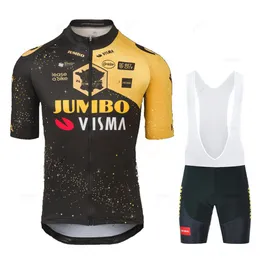 Cykeltröja sätter Jumbo Viism Cycling Jersey Set Men's Ciclismo Clothing Road Bike Shirts Suit Bicycle Bib Shorts Mtb Wear Maillot Culotte 230807