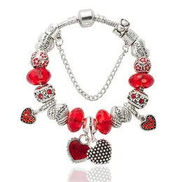 Braccialetto con ciondolo alla moda per Pandora Bracciale in platino con ciondolo a forma di cuore con perline fai da te con originale da donna con scatola