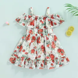 女の子のドレスMa Gaun Bayi Perempuan Anak Balita Bayi 9m-5y Gaun Ruffle Off Off Shoulder Gambar Cetak Floral Untuk Anak Anak Kostum Musim Panas