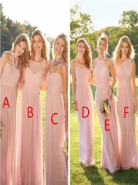 2019 Blush Pink Long Country Style Bridesmaid Dresses Ruched One Shoulder Sweetheart Back Less Lape Mai of the Honor Dress27910991239143