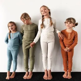 Pajamas 2pcs Cotton Casual Toddler Kids Baby Girls Boys Sleepwear مجموعات التتبع