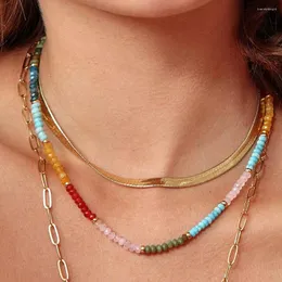 Correntes Joias com miçangas coloridas Colar de cristal feminino Estilo Boho personalizado Gargantilha curta sobreposta Collane Donna Gargantilla Etnica