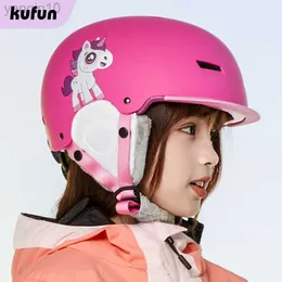 Ski Helmets Kufun Children Ski Helmet for Winter Sport Adjustable Snowboard 3-16 Years Kids Boy Girls Pink Shark Bear Dinosaur Deer Warm HKD230808