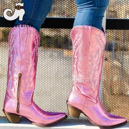 Western 459 Cowboy Autumn Winter Knee Knee High Cowgirl Botas pontiaguda Bordado de grande qualidade Sapatos femininos 230807