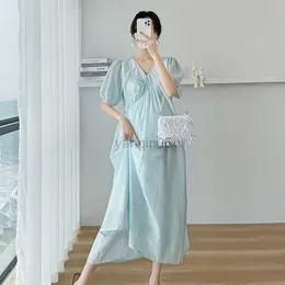 Maternity Dresses Summer Maternity Party Dress V-neck Puff Sleeve Pregnant Woman Beach Dress Solid Color Pregnancy Brief Dress with Lining Loose HKD230808