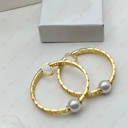 Gold Vintage Hollow out interlock Pattern Pearl Large Circle Orecchini da donna Hoop Huggie, Designer di lusso, Natale, San Valentino, alta qualità con scatola