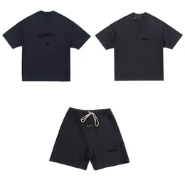 23fw T-shirts masculinas de algodão com estampa de flocagem verão vintage calças curtas terno casual camiseta shorts de rua agasalho