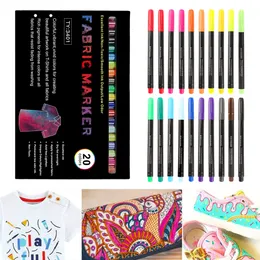 Markers 20 Colors Waterproof Colorfast Fabric Textile Marker Pen Permanent Color For DIY Clothes Art Graffiti Drawing Painting 230807