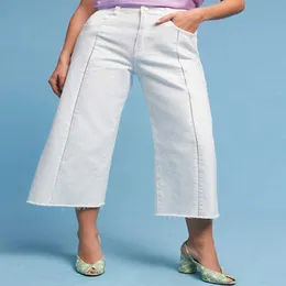 calça jeans feminina pilcr cintura alta branco centro oco borda cortada saia larga perna