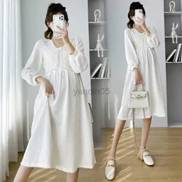 Maternity Dresses 0115# Autumn Winter Fashion Corduroy Maternity Long Dress Elegant A Line Slim Clothes for Pregnant Women Sweet Cute Pregnancy HKD230808