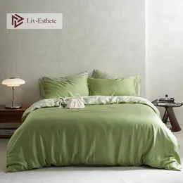 Set di biancheria da letto Liv Esthete Summer Nature 100 Silk Green Set Double Color Queen Kinig Copripiumino Federa Lenzuolo piatto 230808