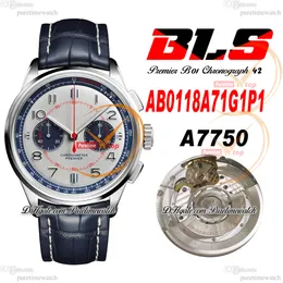 BLS V2 Premier B01 ETA A7750 Automatyczny chronograf męski zegarek 42 Silver Blue Dial Leather Mulliner Limited AB0118A71G1P1 Super Edition RELOJ Watches Puretime F6