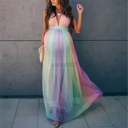 Maternity Dresses Sexy Maternity Dresses Photography Long Pregnancy Photo Shoot Prop For Baby Showers Party Rainbow Tulle Pregnant Women Maxi Gown hkd230810