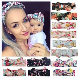 Akcesoria do włosów 2PCS/SET Mom Baby Headpands Mother Turban Córka Uszy Hairband Floral Print rodzic-dziecko