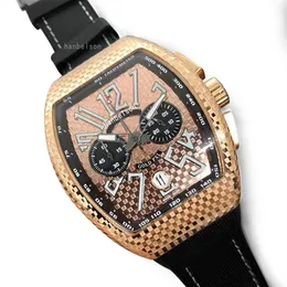 NOVO Relógios com movimento de quartzo em ouro rosa Caixa de aço Luxusuhr Relógio multifuncional masculino Faixa de borracha orologio di lusso Relógios de pulso 205k