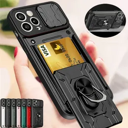 Case For iPhone 14 13 12 11 Pro Max XR XS 8 7 6 Plus SE 2023 Slide Camera Card Slot Military Grade Ring 360 Magnetic Back Cover
