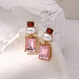 Dangle żyrandol Aensoa moda Kobiety różowy kolor Big Crystal wiszące kolczyki akrylowe kolczyki dla kobiet Brincos biżuteria 230808