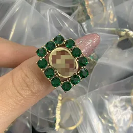 New Green/Red Crystal Floral Rhinestones Inlaid Rings G Letter Brass Material Opening Adjustable Wedding Ring Women Fashion Jewelry Sweet Gifts With Box CGR5 --03
