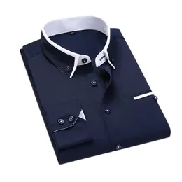 القمصان غير الرسمية للرجال 8XL MEN SPRING Autumn Business Dress Dress Sirt Slim Fit Fit Disual Long Sleeve Shirt Hombre Tops Tops Black White 230807