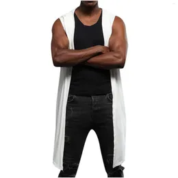 Men's Vests Men Spring Summer Sleeveless Cardigan Long Coat Hooded Poncho Punk Solid Vest Stage Costume Hiphop Loose Cape Cloak Man Tops