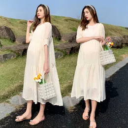 Moderskapsklänningar 8070# Summer Korean Fashion Maternity Long Dress Elegant A Line Loose Clothes For Pregannt Women Graviditetskläder HKD230808