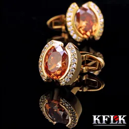 Cuff Links KFLK Jewelry shirt cufflink for men Brand Crystal Cuff link Fashion Luxury Wedding Button Goldcolor High Quality guests 230807