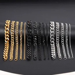 Charm Bracelets 357911mm Cuban Link Chain Bracelet for Men Women Couples Stainless Steel Wristbands Boyfreind Husband Punk Style Jewelry 230807