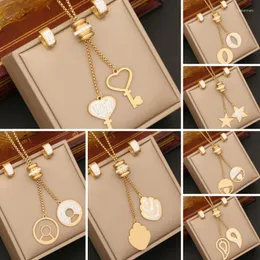 Chains Golden Color Zircon Star Heart Stainless Steel Earrings Necklace Set For Women Girls Shining Cloud Metal Jewelry