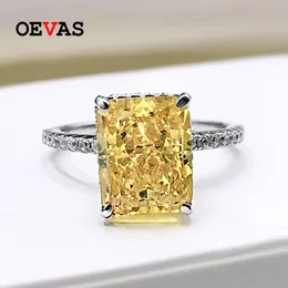 ウェディングリングOEVAS 100％925スターリングシルバー8*10mmイエローピンクのアクアマリン高カーボンダイヤモンドラジアントリング女性パーティーファインジュエリー230808