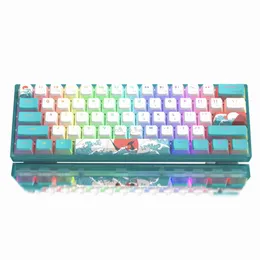 Womier WK61 Tastiera meccanica Tastiera da gioco cablata RGB Tema blu mare sostituibile a caldo con copritasti PBT per PC Windows Gamers HKD230808