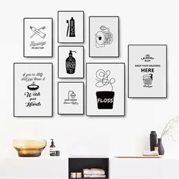 Toothpaste Toothbrush Canvas Painting Wall Art Toilet Paper Bathroom Posters Print Nordic Picture Wall Washroom Toilet Bathtub Room Home Decor Wo6