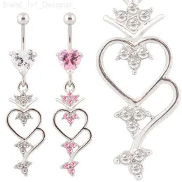 Navelringar Heart Belly Button Rings Zircon Belly Rings Body Jewel Girl Piercing 316L Surgical Steel Bar 14G L230808