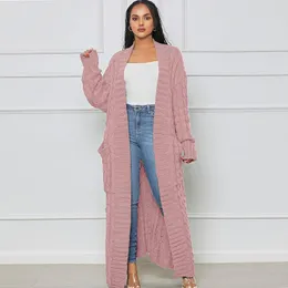 Women's Trench Coats CINESSD Lazy Fashion Casual Solid Color Long Twist Sweater Cardigan Coat 2023 Sleeve Patchwork Pocket